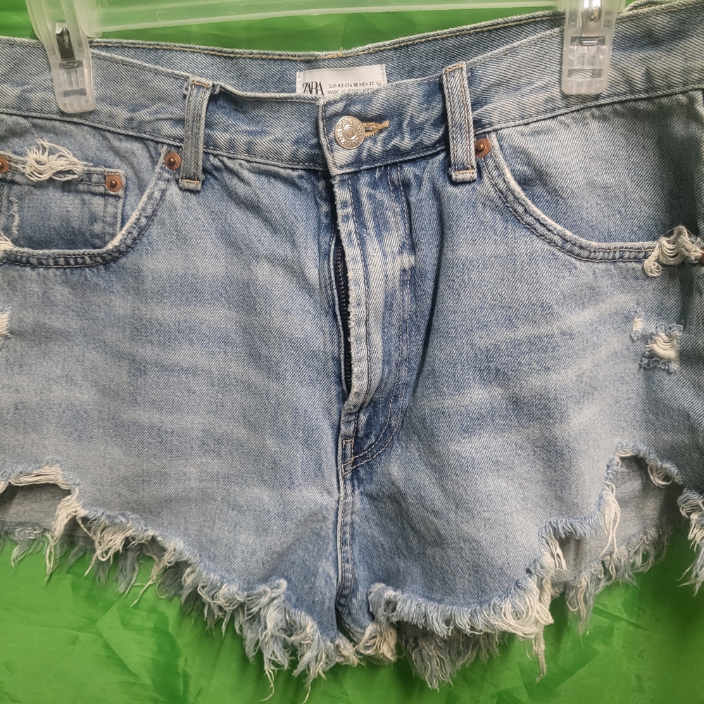 Zara Blue Distressed Jean Shorts with Frayed Hem